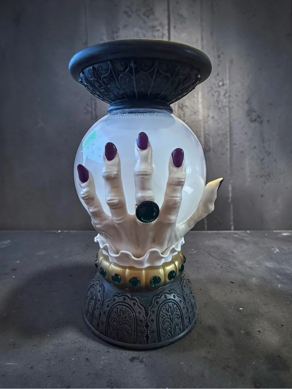 Decorative Hand-Held Crystal Ball Accent Lamp in Cream and Purple lights up